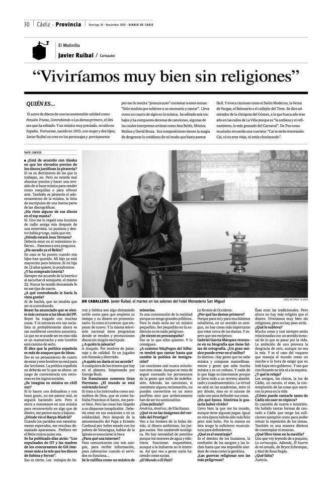 Entrevista en Diario de Cádiz. Nociembre de 2002